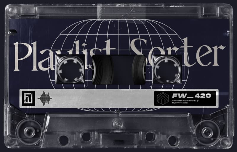 A cassette tape on a plain background